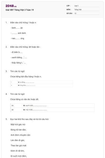 Giải VBT Tiếng Việt 3 Tuần 19