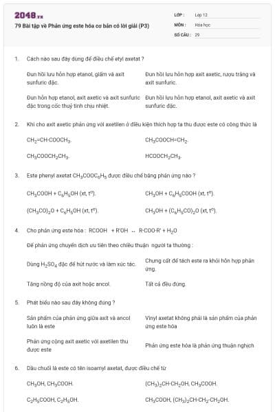79 Bài tập về Phản ứng este hóa cơ bản có lời giải (P3)