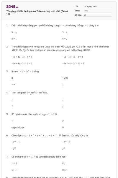 Tổng hợp đề thi thptqg môn Toán cực hay mới nhất (Đề số 13)