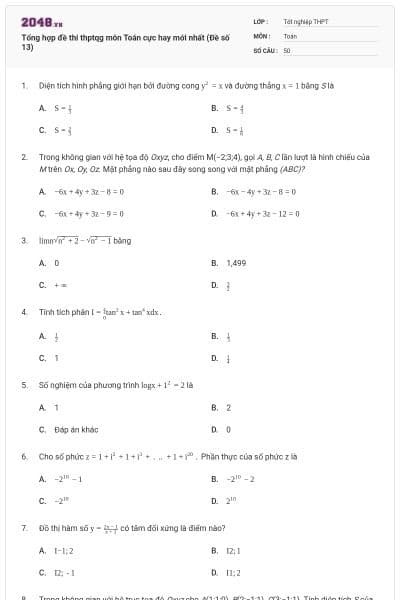 Tổng hợp đề thi thptqg môn Toán cực hay mới nhất (Đề số 13)