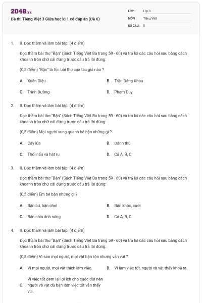 Đề thi Tiếng Việt 3 Giữa học kì 1 có đáp án (Đề 6)
