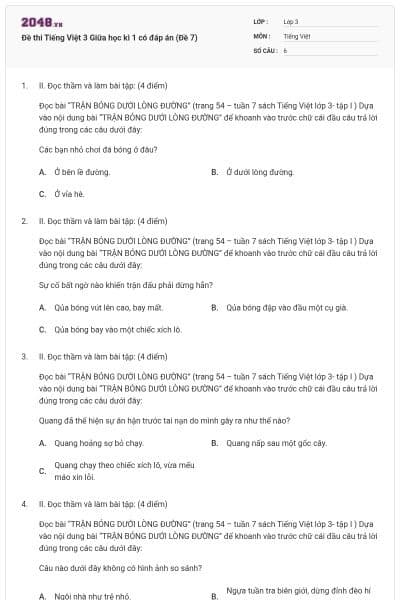 Đề thi Tiếng Việt 3 Giữa học kì 1 có đáp án (Đề 7)
