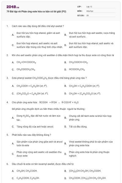 79 Bài tập về Phản ứng este hóa cơ bản có lời giải (P3)