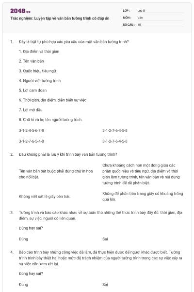 Trắc nghiệm: Luyện tập về văn bản tường trình có đáp án