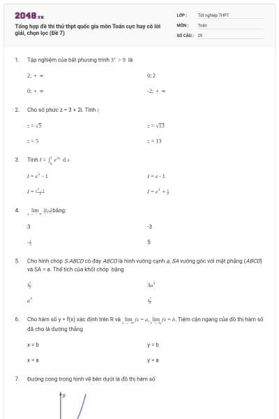 Tổng hợp đề thi thử thpt quốc gia môn Toán cực hay có lời giải, chọn lọc (Đề 7)