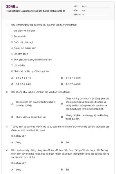 Trắc nghiệm: Luyện tập về văn bản tường trình có đáp án