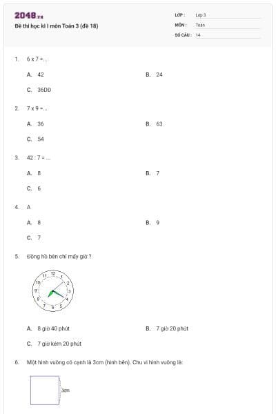 Đề thi học kì I môn Toán 3 (đề 18)