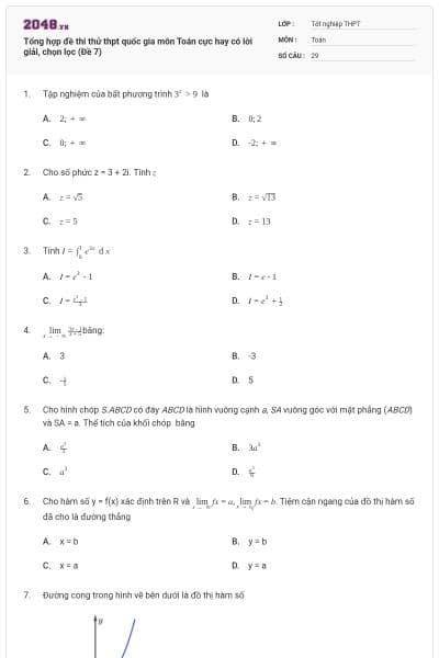 Tổng hợp đề thi thử thpt quốc gia môn Toán cực hay có lời giải, chọn lọc (Đề 7)