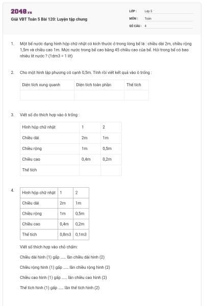Giải VBT Toán 5 Bài 120: Luyện tập chung
