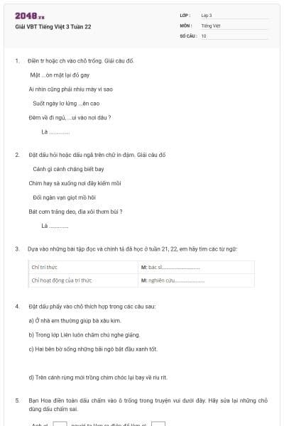 Giải VBT Tiếng Việt 3 Tuần 22