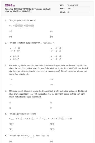 Tổng hợp đề thi thử THPTQG môn Toán cực hay tuyển chọn, có lời giải chi tiết ( đề 9 )