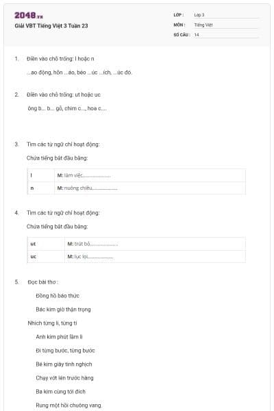 Giải VBT Tiếng Việt 3 Tuần 23