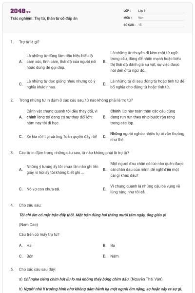 Trắc nghiệm: Trợ từ, thán từ có đáp án