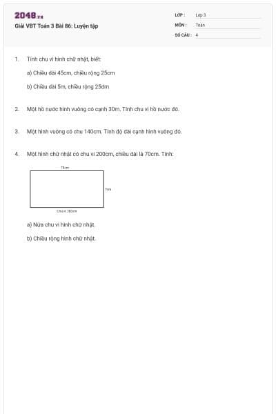 Giải VBT Toán 3 Bài 86: Luyện tập