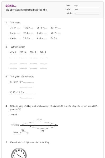 Giải VBT Toán 3 Tự kiểm tra (trang 103-104)