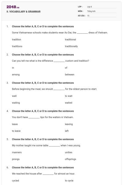 II. VOCABULARY & GRAMMAR