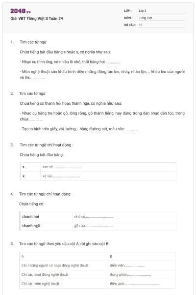 Giải VBT Tiếng Việt 3 Tuần 24