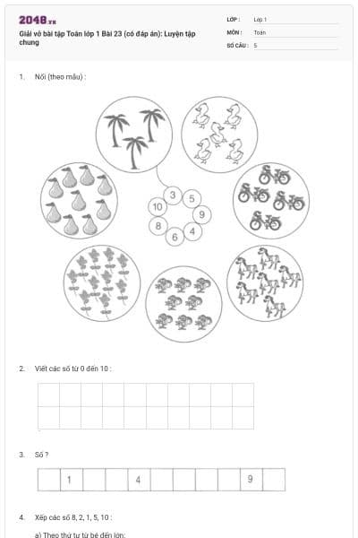 Giải vở bài tập Toán lớp 1 Bài 23 (có đáp án): Luyện tập chung