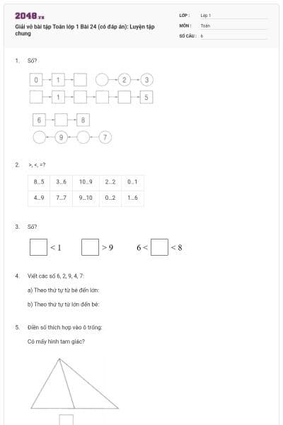 Giải vở bài tập Toán lớp 1 Bài 24 (có đáp án): Luyện tập chung