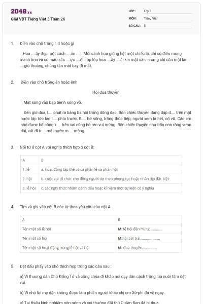 Giải VBT Tiếng Việt 3 Tuần 26