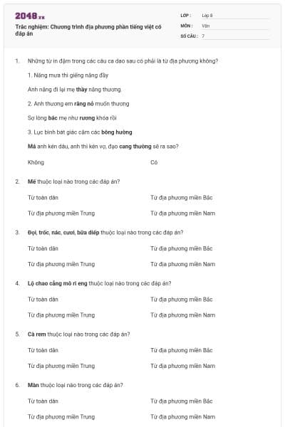 Trắc nghiệm: Chương trình địa phương phần tiếng việt có đáp án