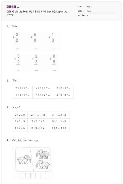 Giải vở bài tập Toán lớp 1 Bài 33 (có đáp án): Luyện tập chung