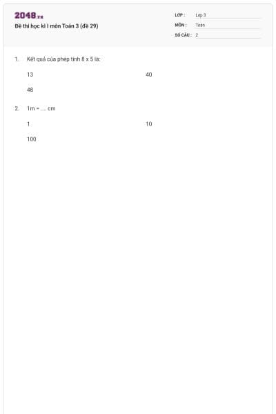 Đề thi học kì I môn Toán 3 (đề 29)