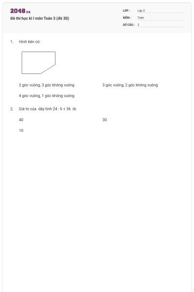 Đề thi học kì I môn Toán 3 (đề 30)