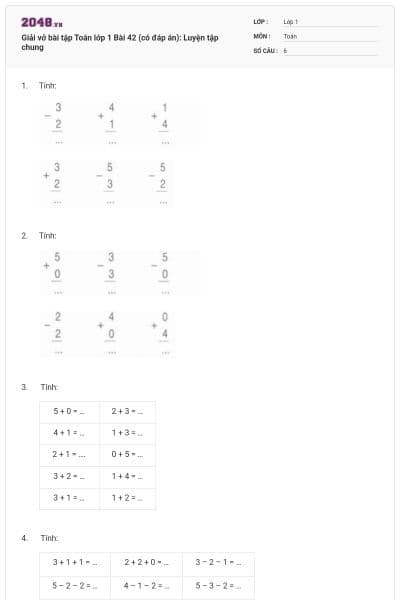 Giải vở bài tập Toán lớp 1 Bài 42 (có đáp án): Luyện tập chung