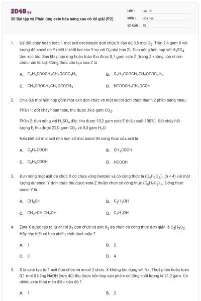 30 Bài tập về Phản ứng este hóa nâng cao có lời giải (P2)
