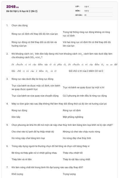 Đề thi Vật Lí 6 học kì 2 (Đề 2)