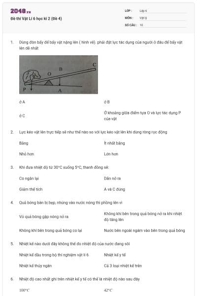 Đề thi Vật Lí 6 học kì 2 (Đề 4)