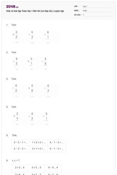 Giải vở bài tập Toán lớp 1 Bài 46 (có đáp án): Luyện tập