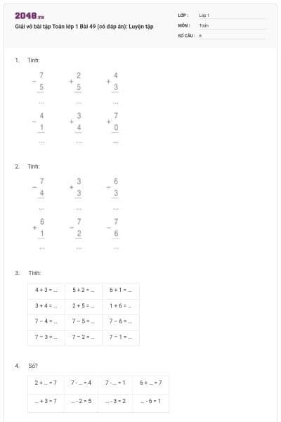 Giải vở bài tập Toán lớp 1 Bài 49 (có đáp án): Luyện tập