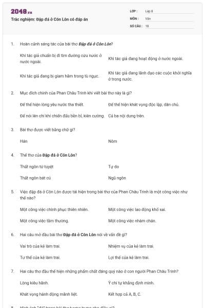 Trắc nghiệm: Đập đá ở Côn Lôn có đáp án