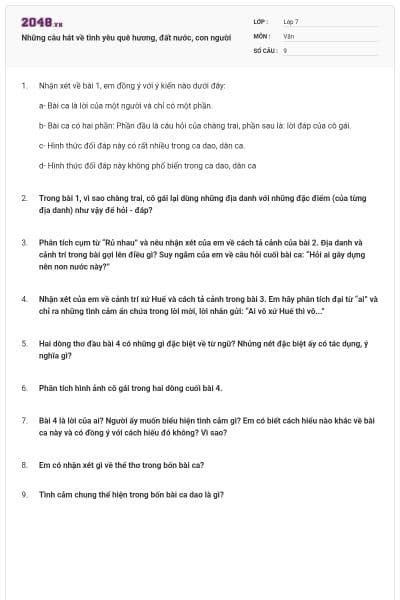 Những câu hát về tình yêu quê hương, đất nước, con người