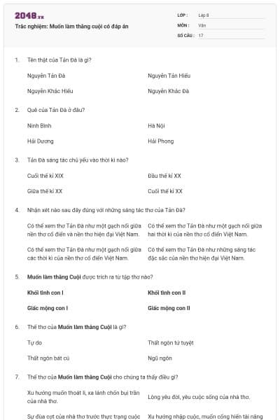 Trắc nghiệm: Muốn làm thằng cuội có đáp án