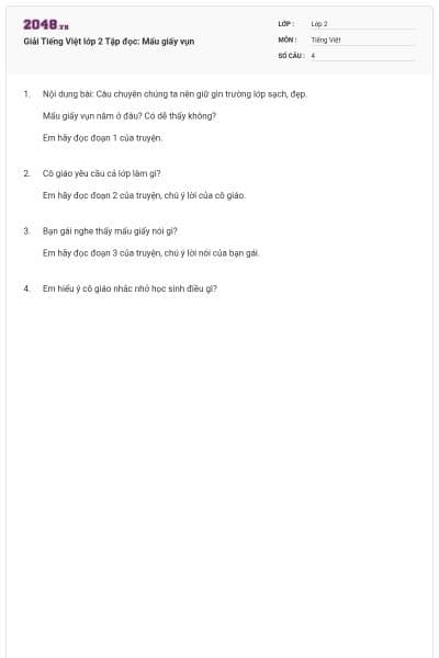 Giải Tiếng Việt lớp 2 Tập đọc: Mẩu giấy vụn