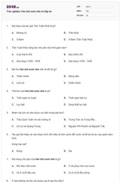 Trắc nghiệm: Hai chữ nước nhà có đáp án