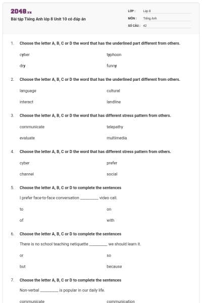 Bài tập Tiếng Anh lớp 8 Unit 10 có đáp án