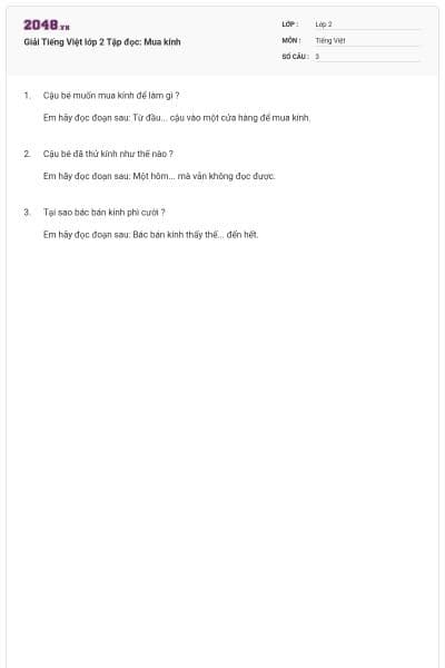 Giải Tiếng Việt lớp 2 Tập đọc: Mua kính