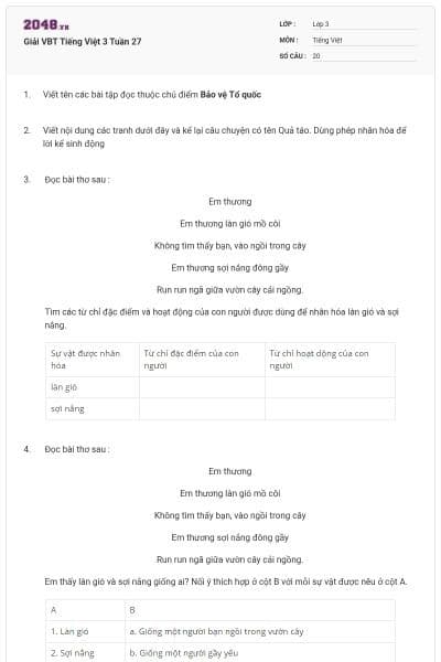 Giải VBT Tiếng Việt 3 Tuần 27