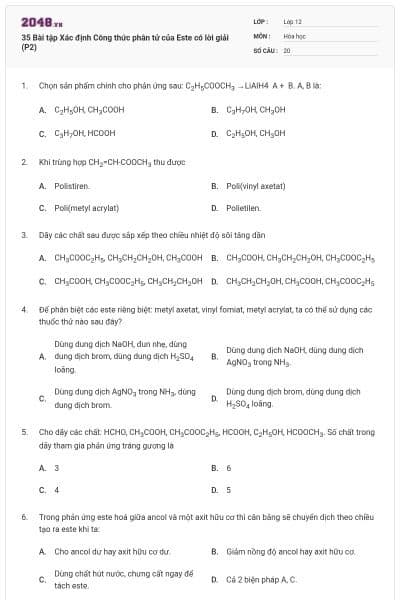 35 Bài tập Xác định Công thức phân tử của Este có lời giải (P2)
