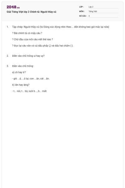 Giải Tiếng Việt lớp 2 Chính tả: Người thầy cũ