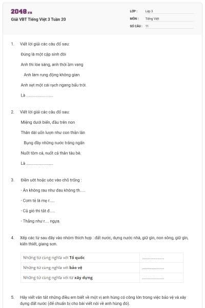 Giải VBT Tiếng Việt 3 Tuần 20