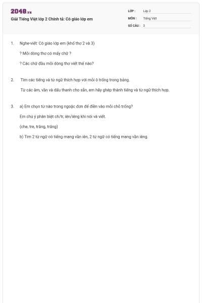 Giải Tiếng Việt lớp 2 Chính tả: Cô giáo lớp em