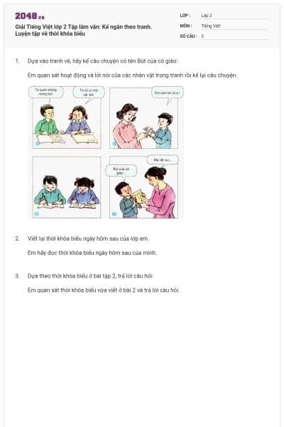 Giải Tiếng Việt lớp 2 Tập làm văn: Kể ngắn theo tranh. Luyện tập về thời khóa biểu