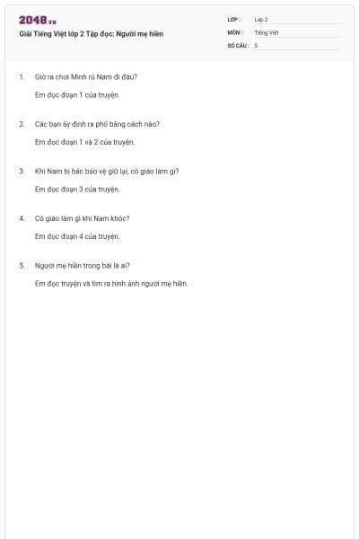 Giải Tiếng Việt lớp 2 Tập đọc: Người mẹ hiền