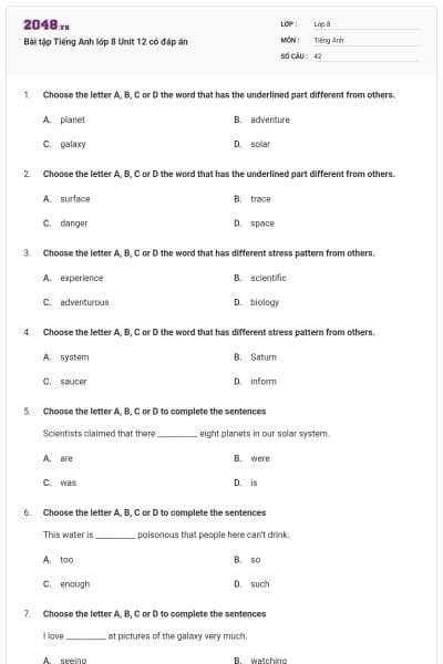 Bài tập Tiếng Anh lớp 8 Unit 12 có đáp án