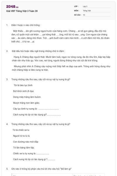 Giải VBT Tiếng Việt 3 Tuần 28